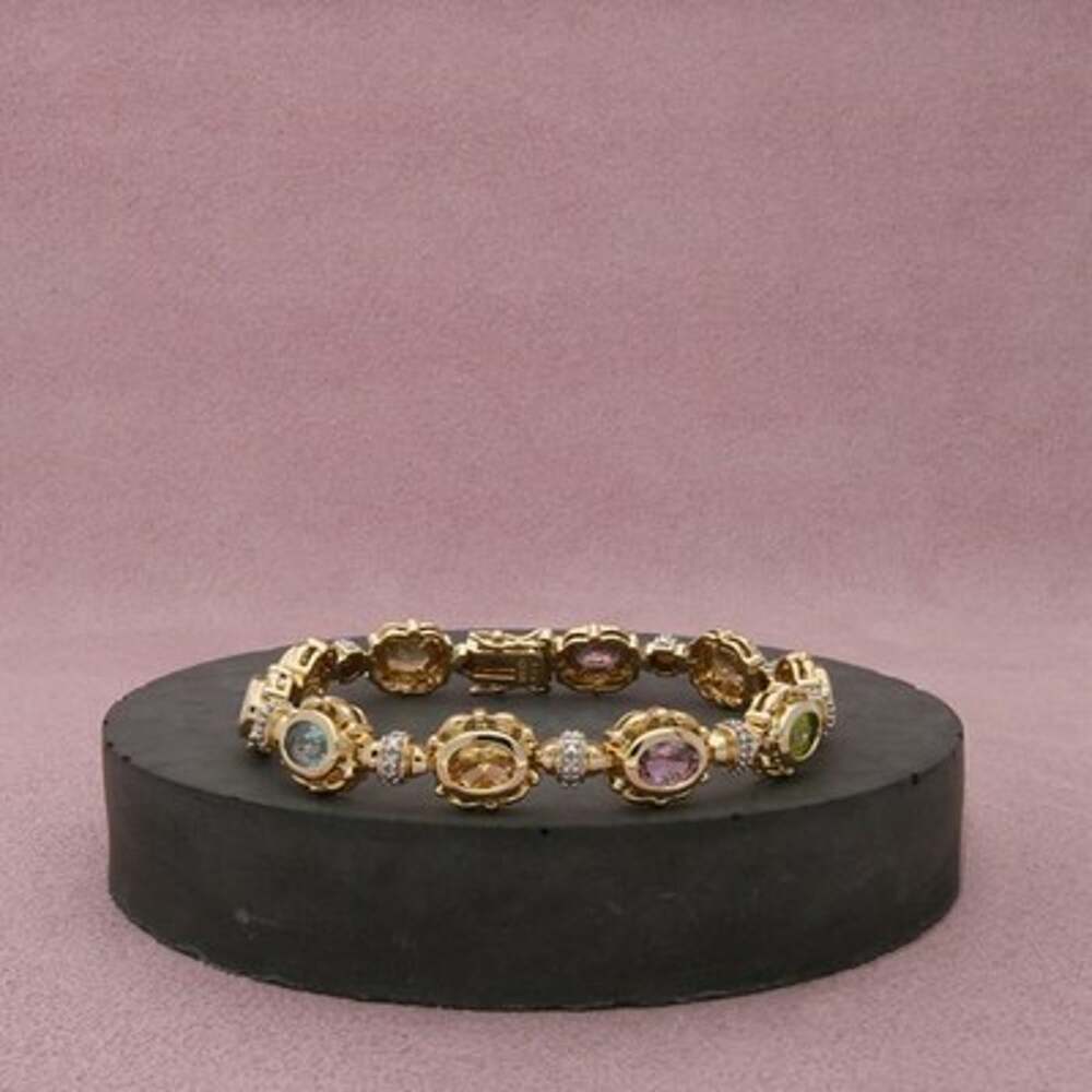 Ross Simons Sterling Silver Gold Plate Diamond Multi-Stone Tennis Bracelet 6.5in